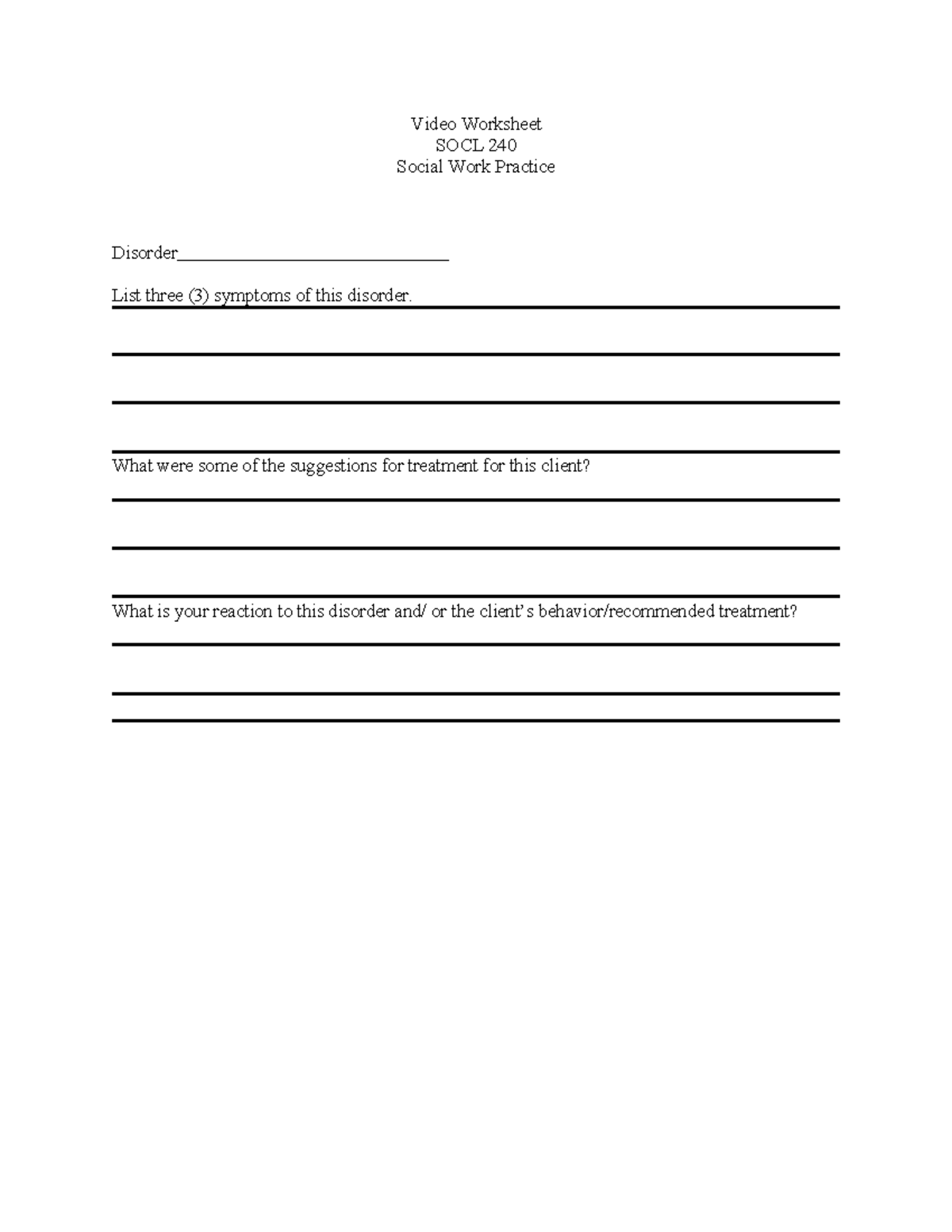 Video assignment questions for social work practice - SOCL 153 - Video ...