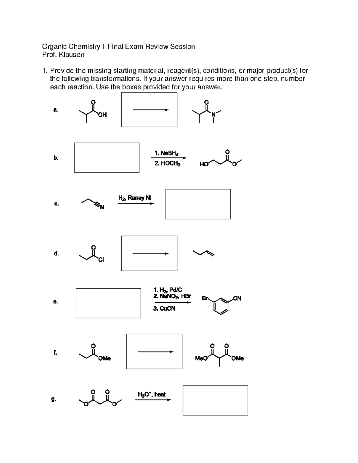 Orgo2Final Exam Review Session - Organic Chemistry II Final Exam Review ...