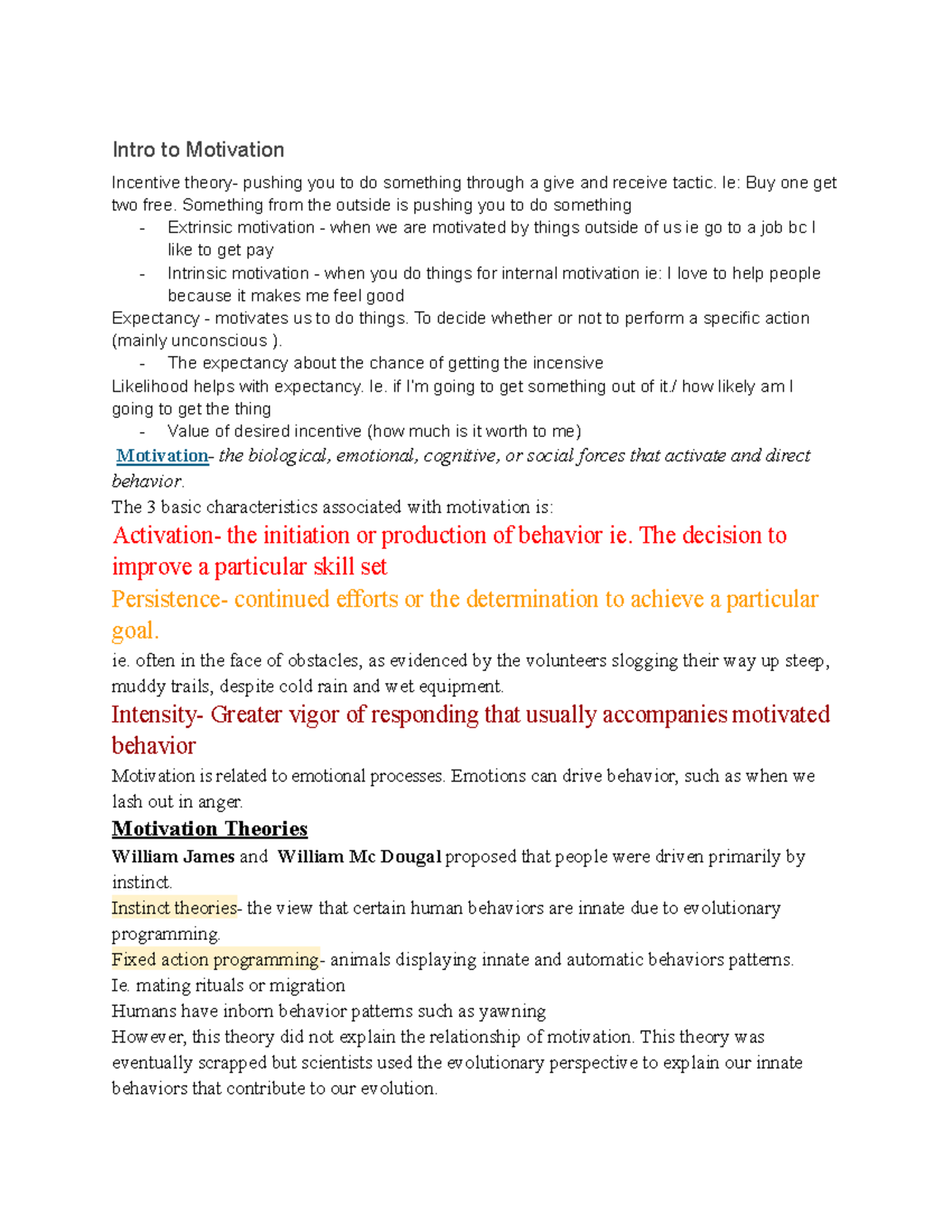 8a Study Guide - Complete - Intro to Motivation Incentive theory ...