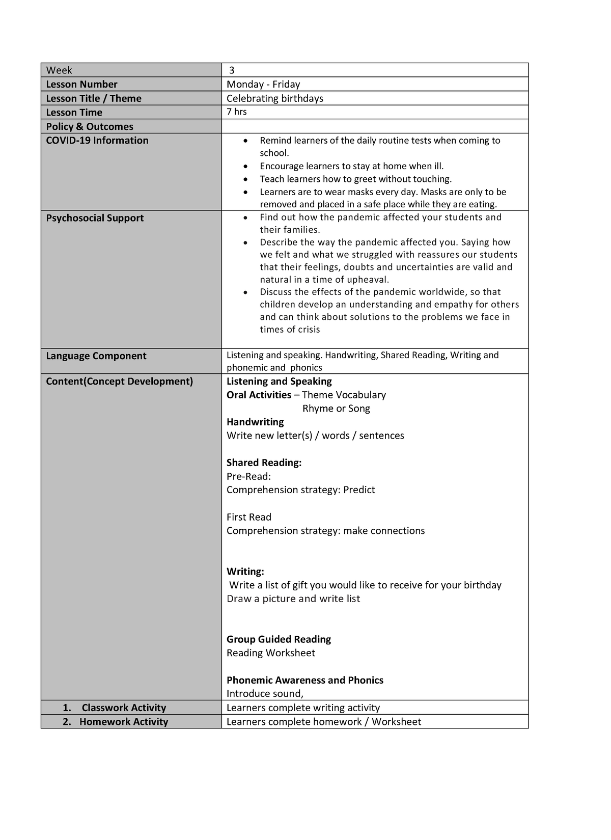 Grade 2 Term 1 Week 3 And 4 Exemplary Lesson Plan - Week 3 Lesson ...