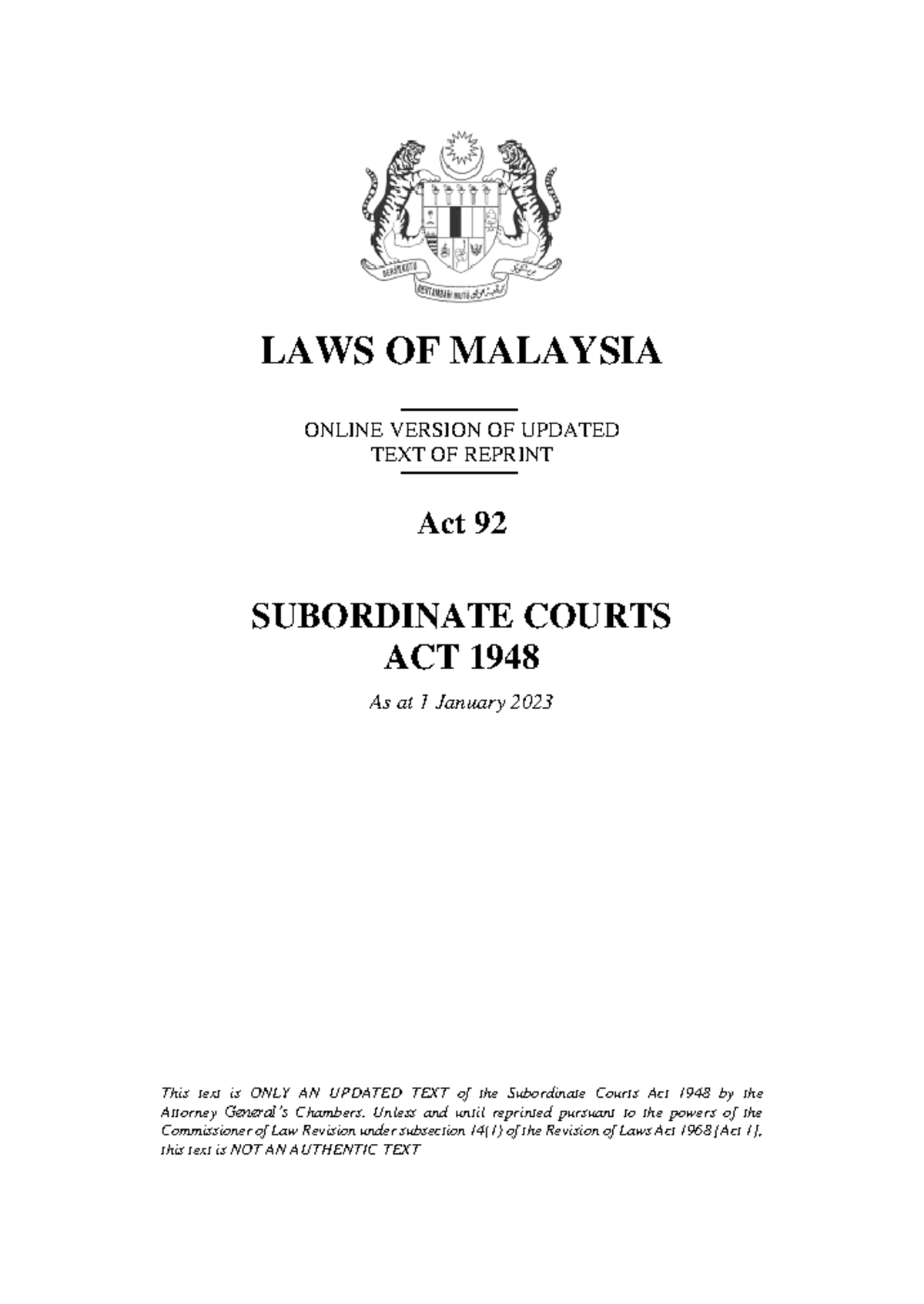 Act 92 Muktamad 18 - Act 92 Latest 2023 - LAWS OF MALAYSIA ONLINE ...