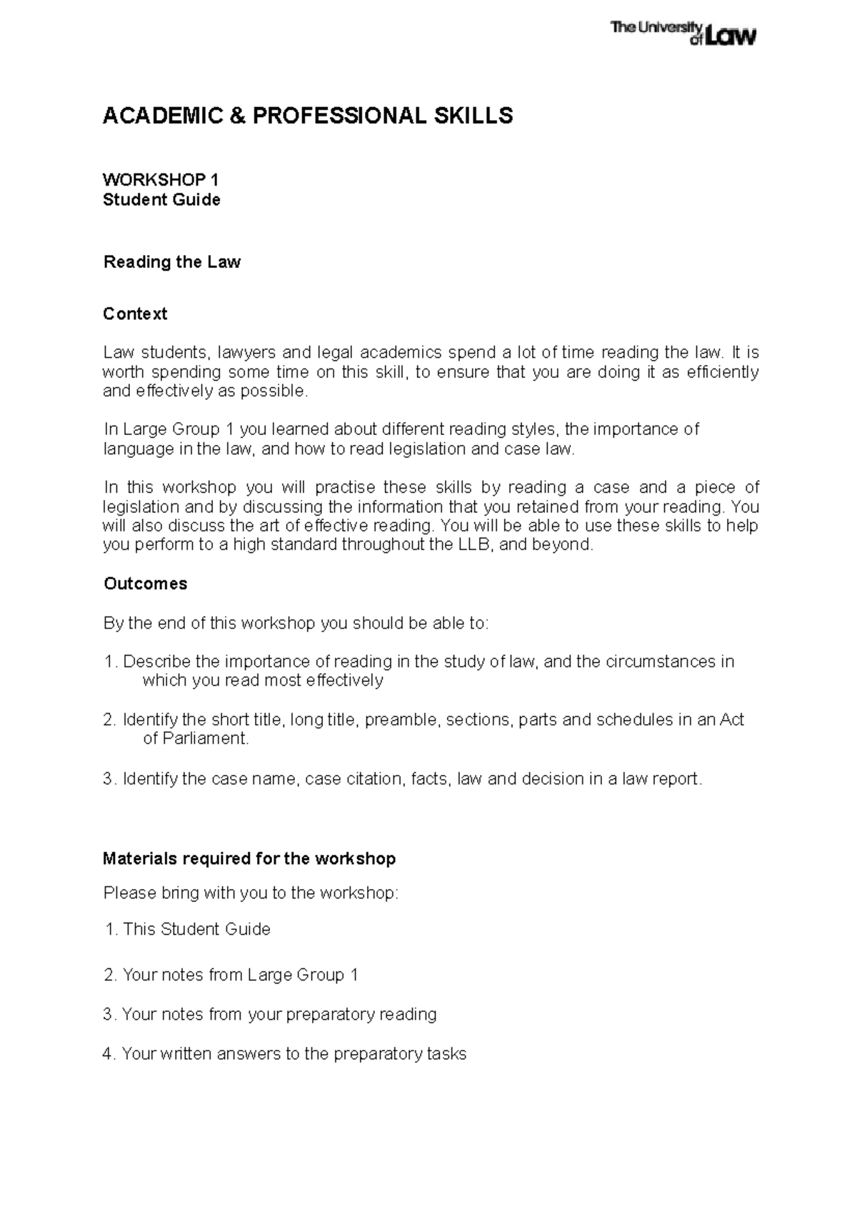 AP guide 1 - workshop notes - ACADEMIC & PROFESSIONAL SKILLS WORKSHOP 1 ...