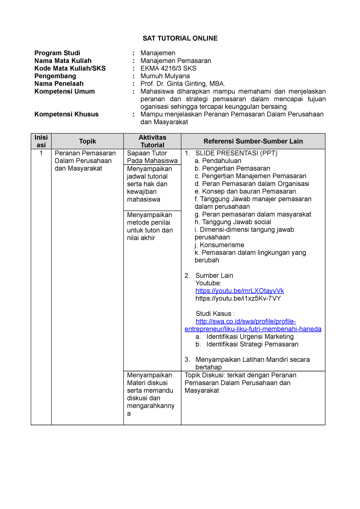 SAT Tutor Online Manajemen Pemasaran EKMA4216 - Program Studi ...