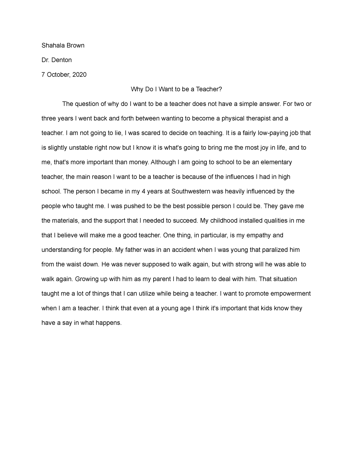 Why Do I Want To Be A Teacher Essay EDUC D097 WGU Studocu