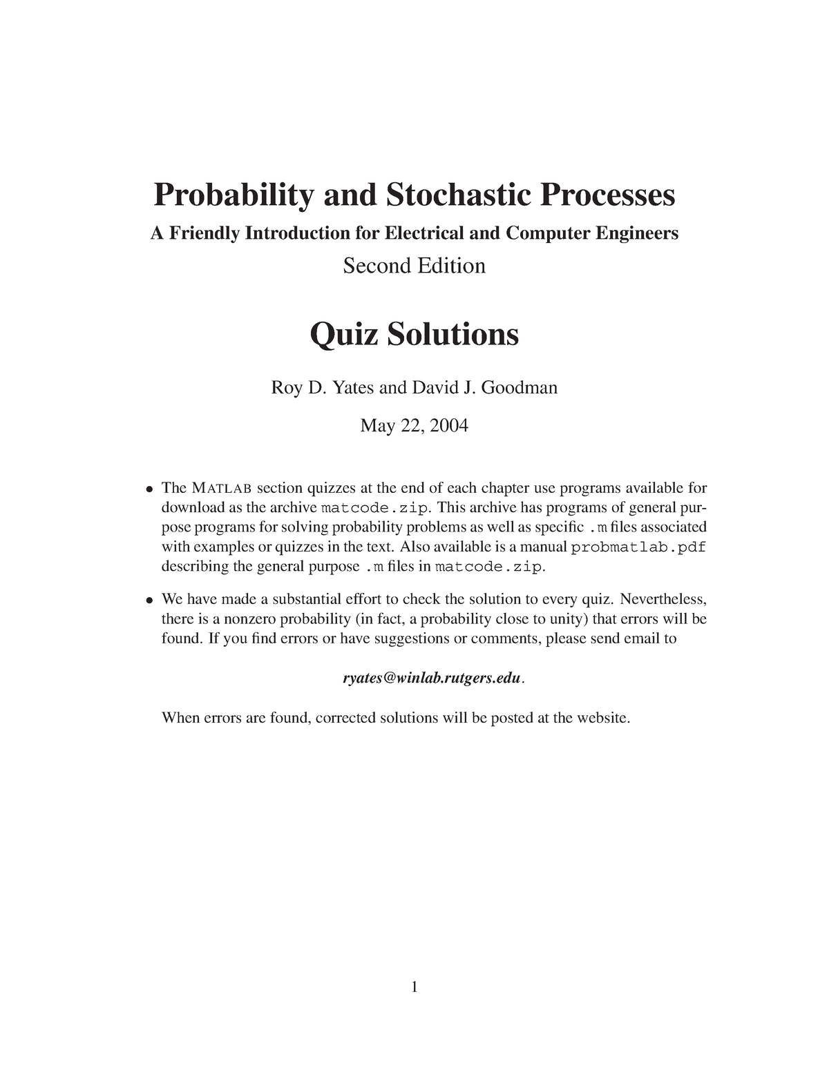 Probability And Stochastic Processes - Quiz Solutions - Probability And ...