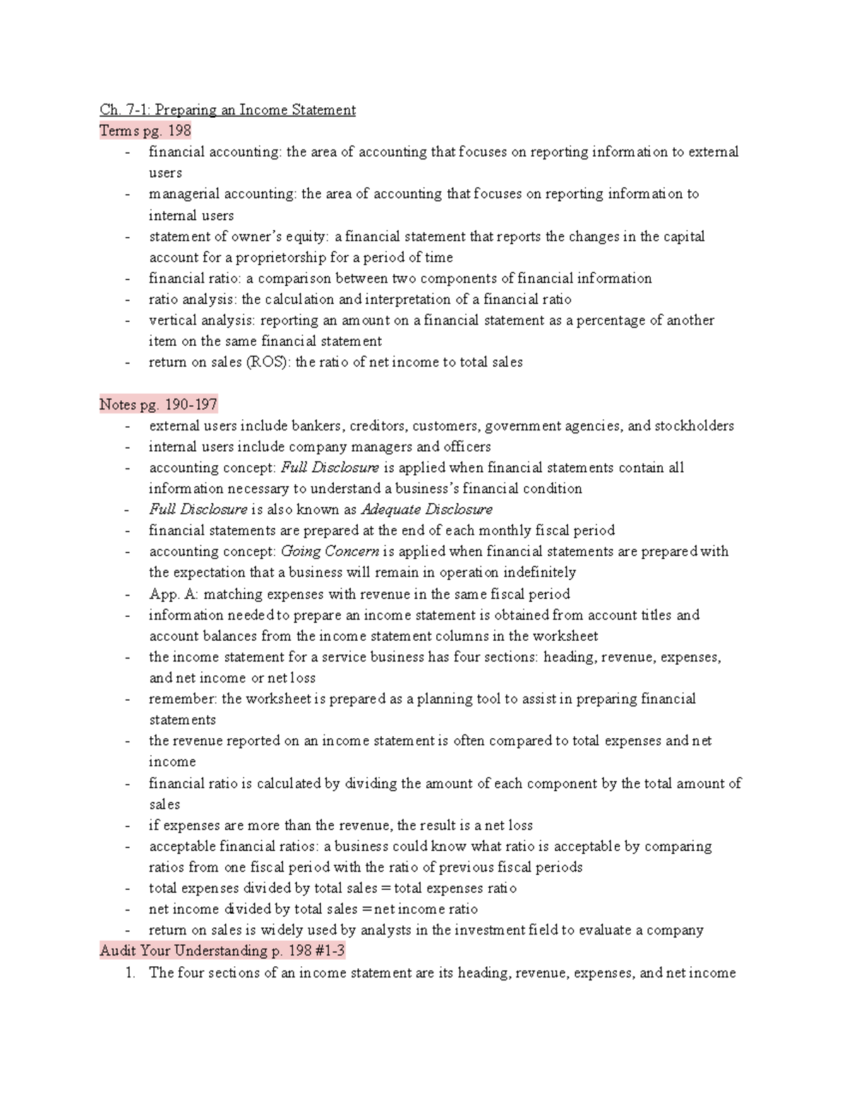 Period 5 Chapter 7 Notes - Ch. 7-1: Preparing an Income Statement Terms ...