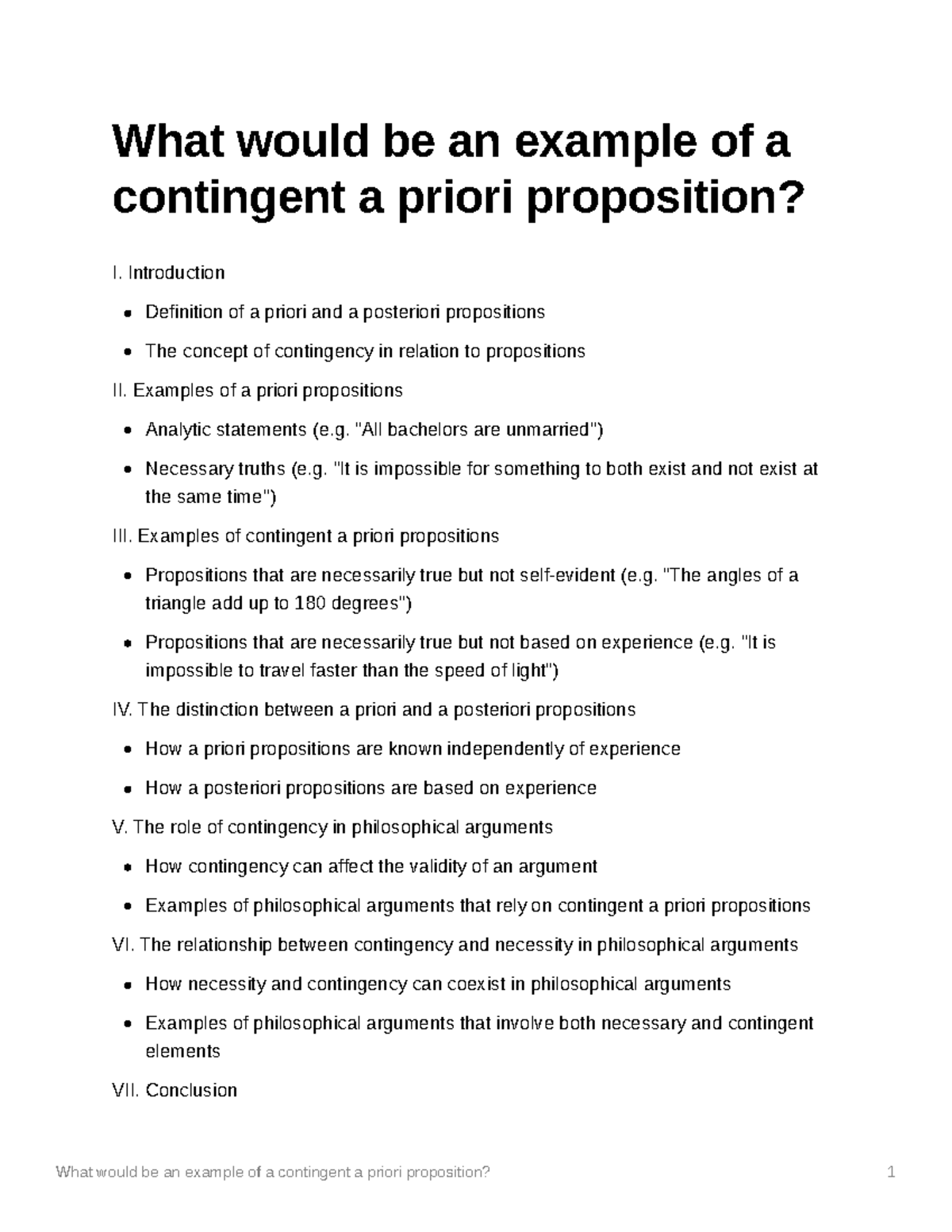 What Would Be An Example Of A Contingent A Priori Proposition 