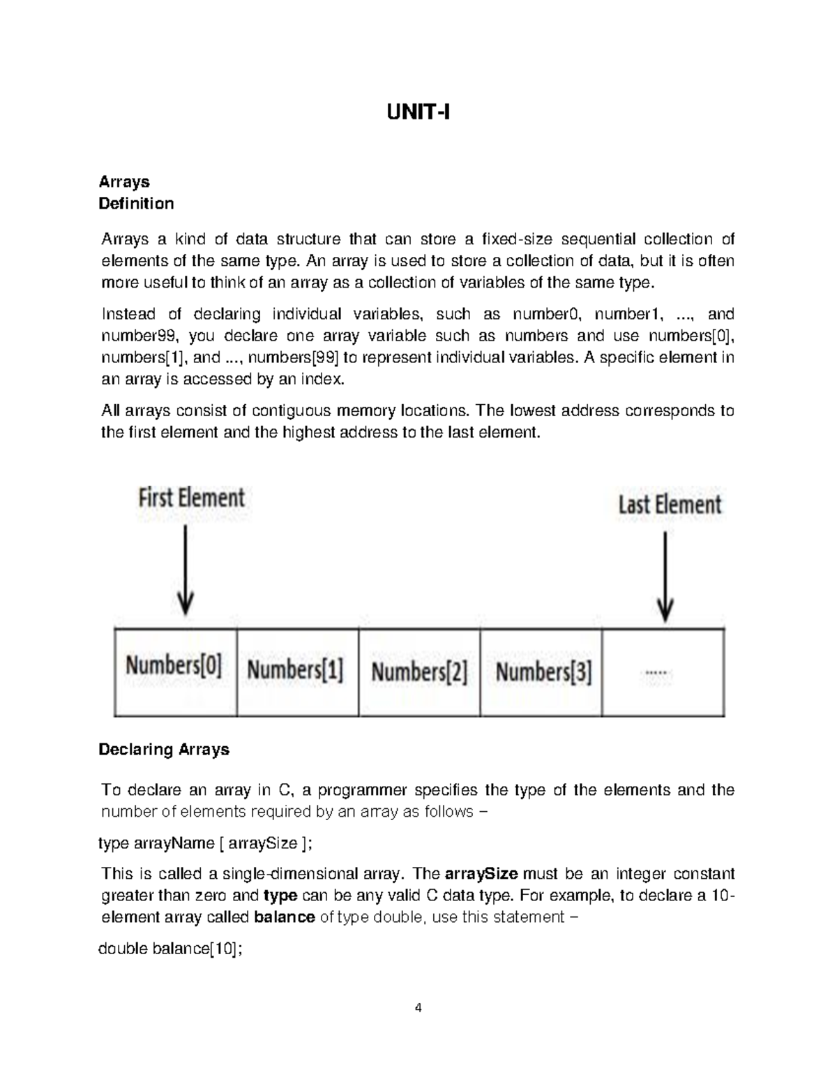 Programming in C 1 - UNIT-I Arrays Definition Arrays a kind of data ...