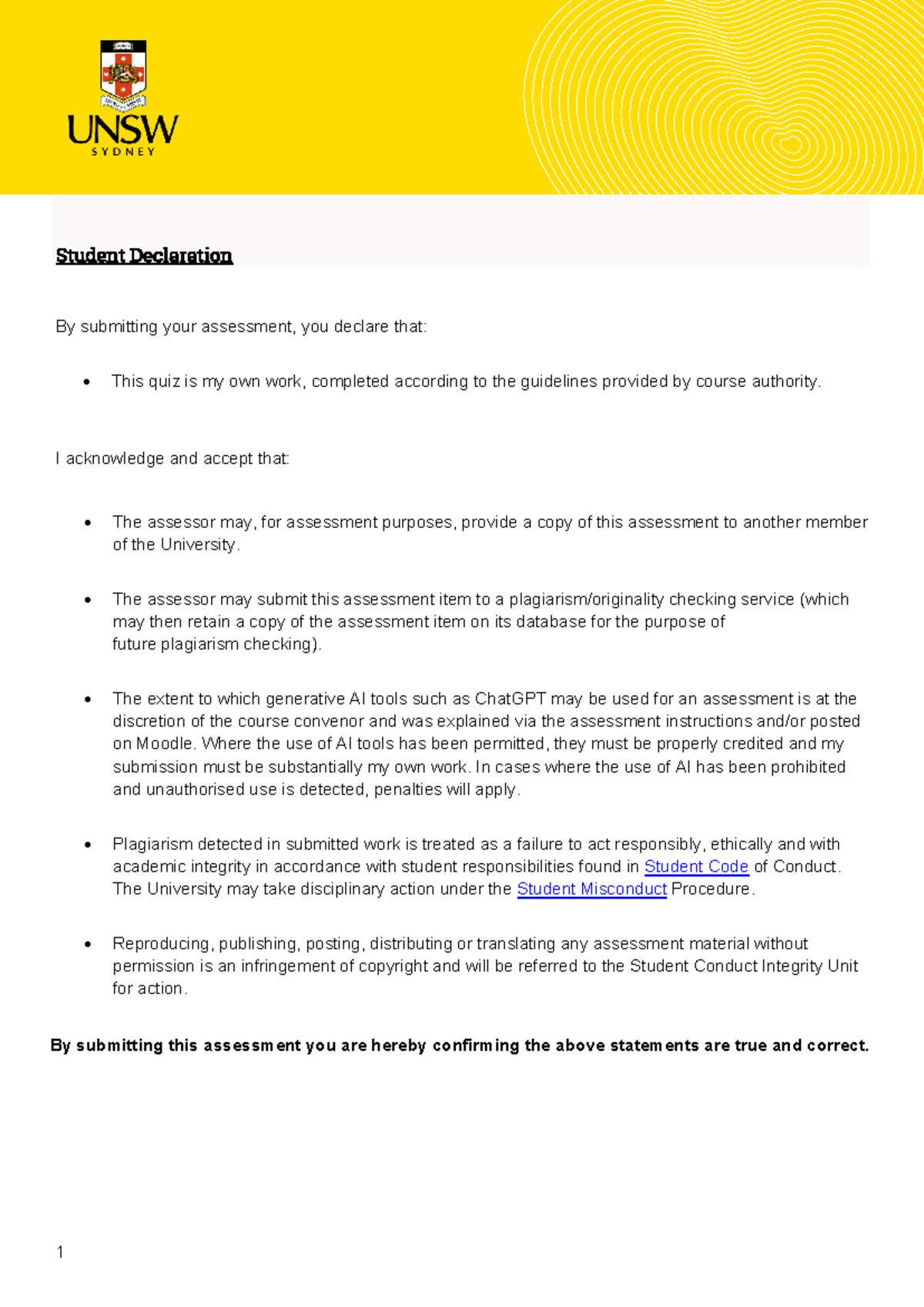Moodle Quiz Assessment - Individual Student Declaration - April 2023 ...
