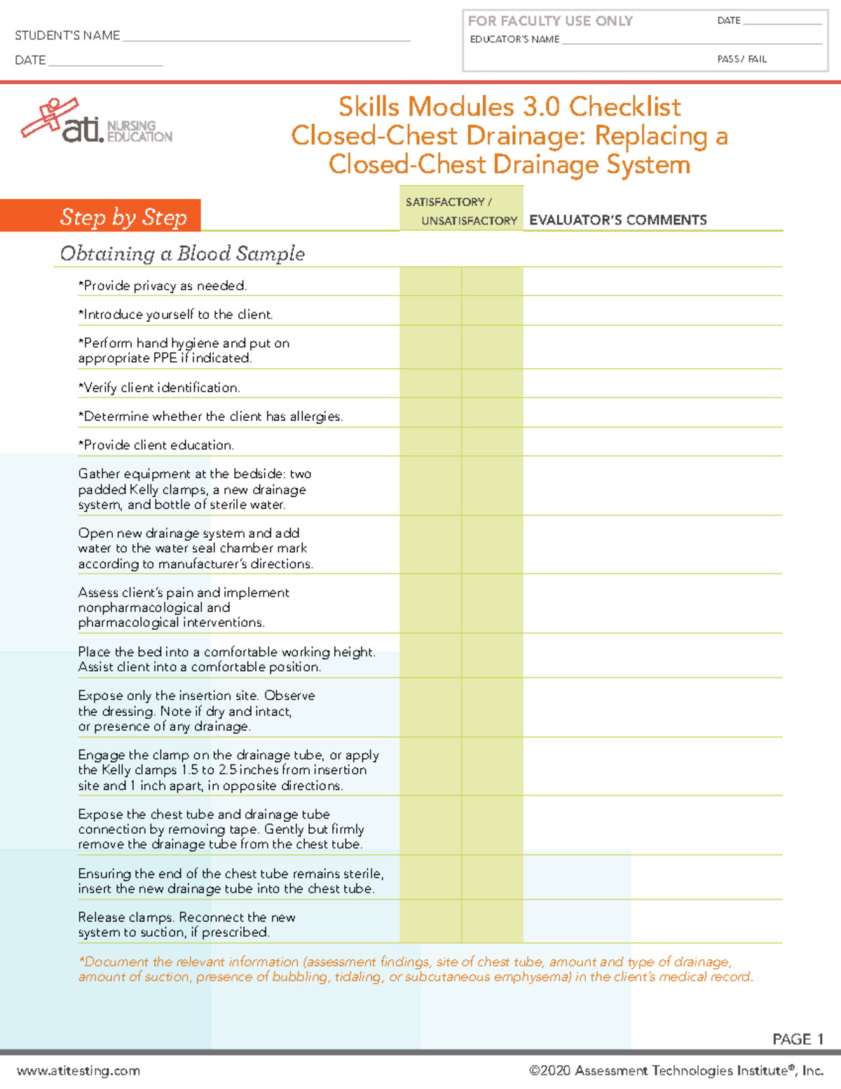Skills Checklist Closed Chest Replacing - ####### EDUCATOR ...