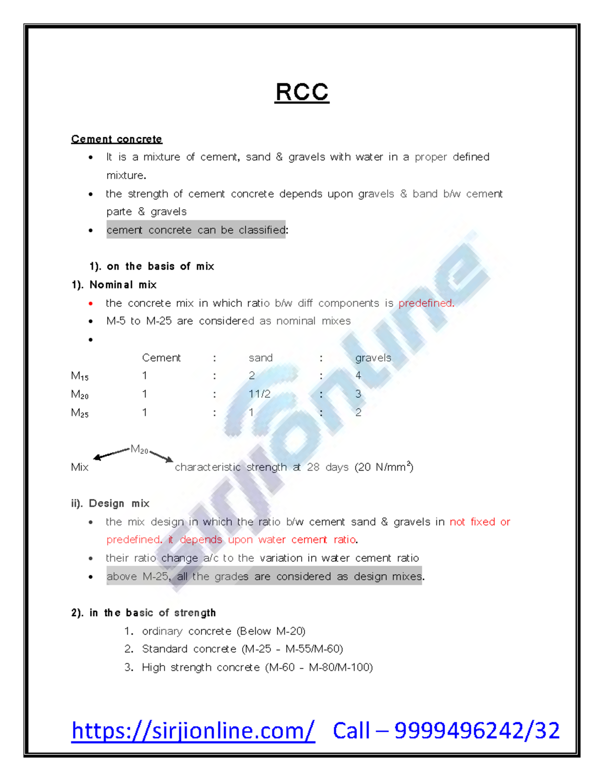 RCC one liner sirji online KT - RCC Cement concrete - It is a mixture ...