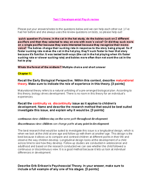 PSYC2500 final exam review - PSYC2500 – DEVELOPMENTAL PSYCHOLOGY Final ...