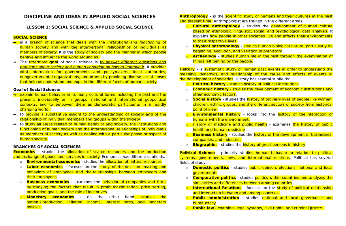 Diass Lesson Handouts - Disciplines And Ideas In The Applied Social ...