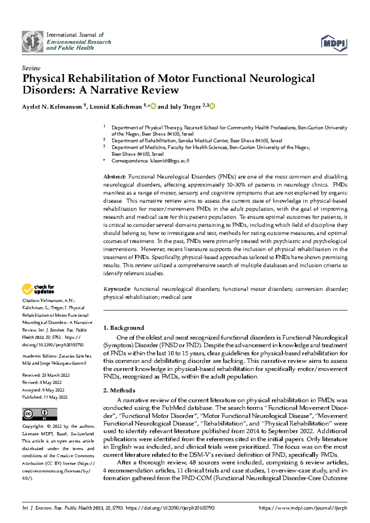 Physical Rehabilitation of Motor Functional Neurological Disorders A ...