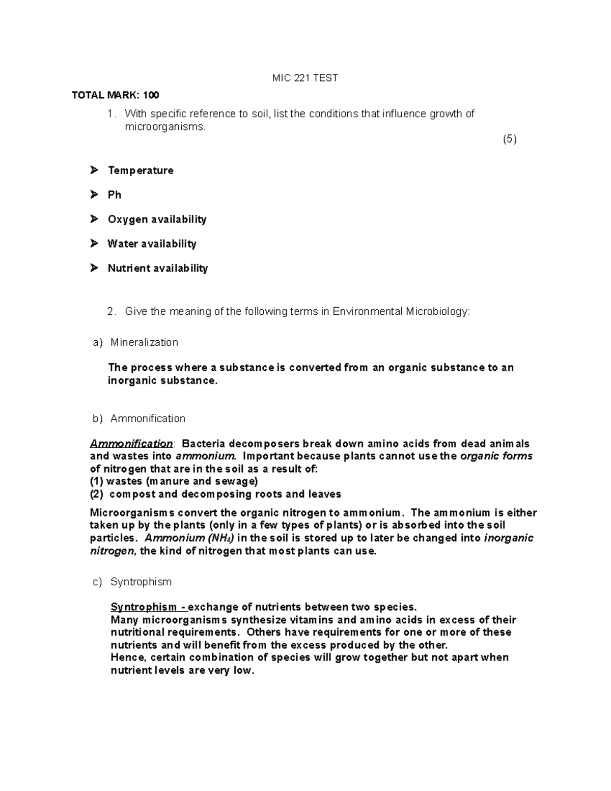 TEST 15 October 2018, answers - MIC 221 TEST TOTAL MARK: 100 With ...