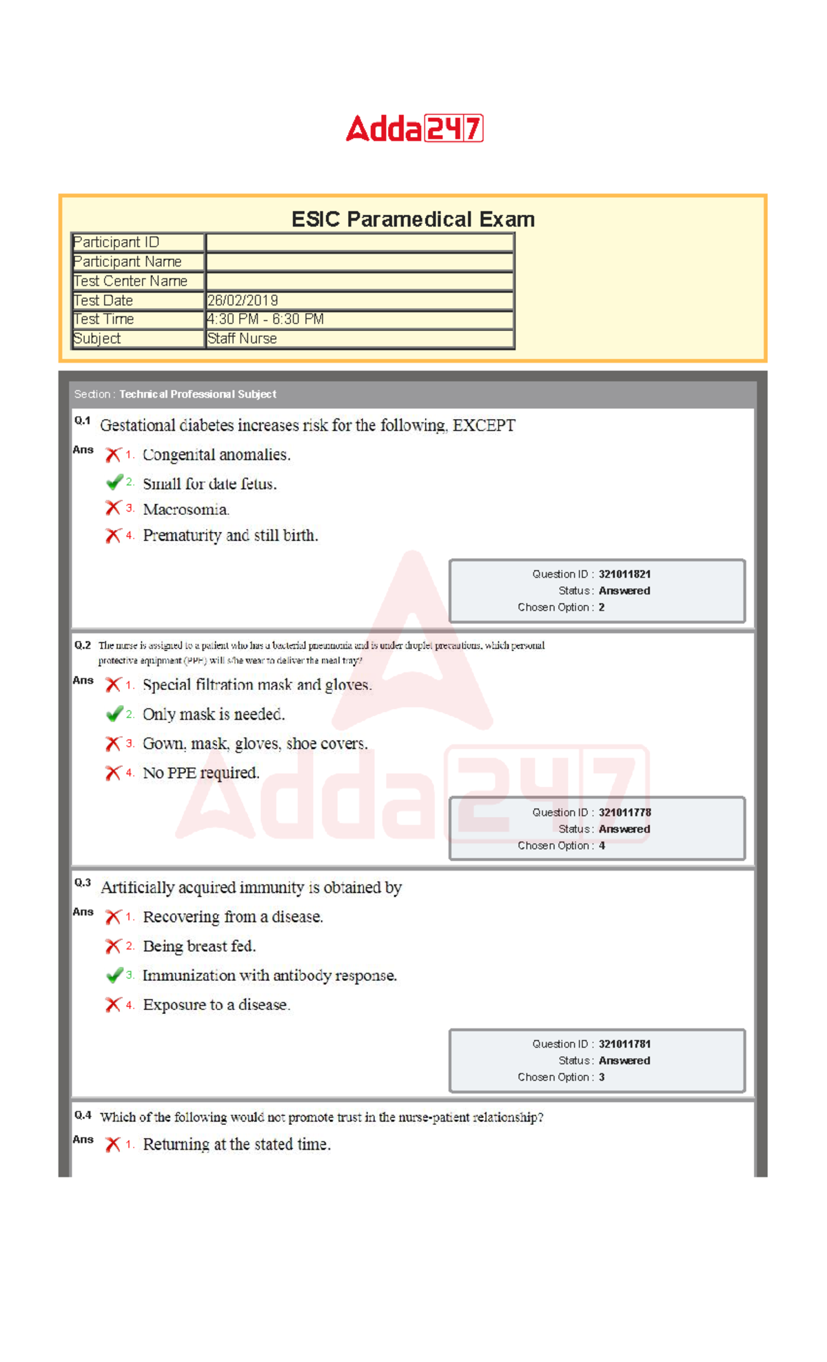 ESIC Staff Nurse Official Paper Held On 26 Feb 2019 Shift 3 1 - Q. Ans ...