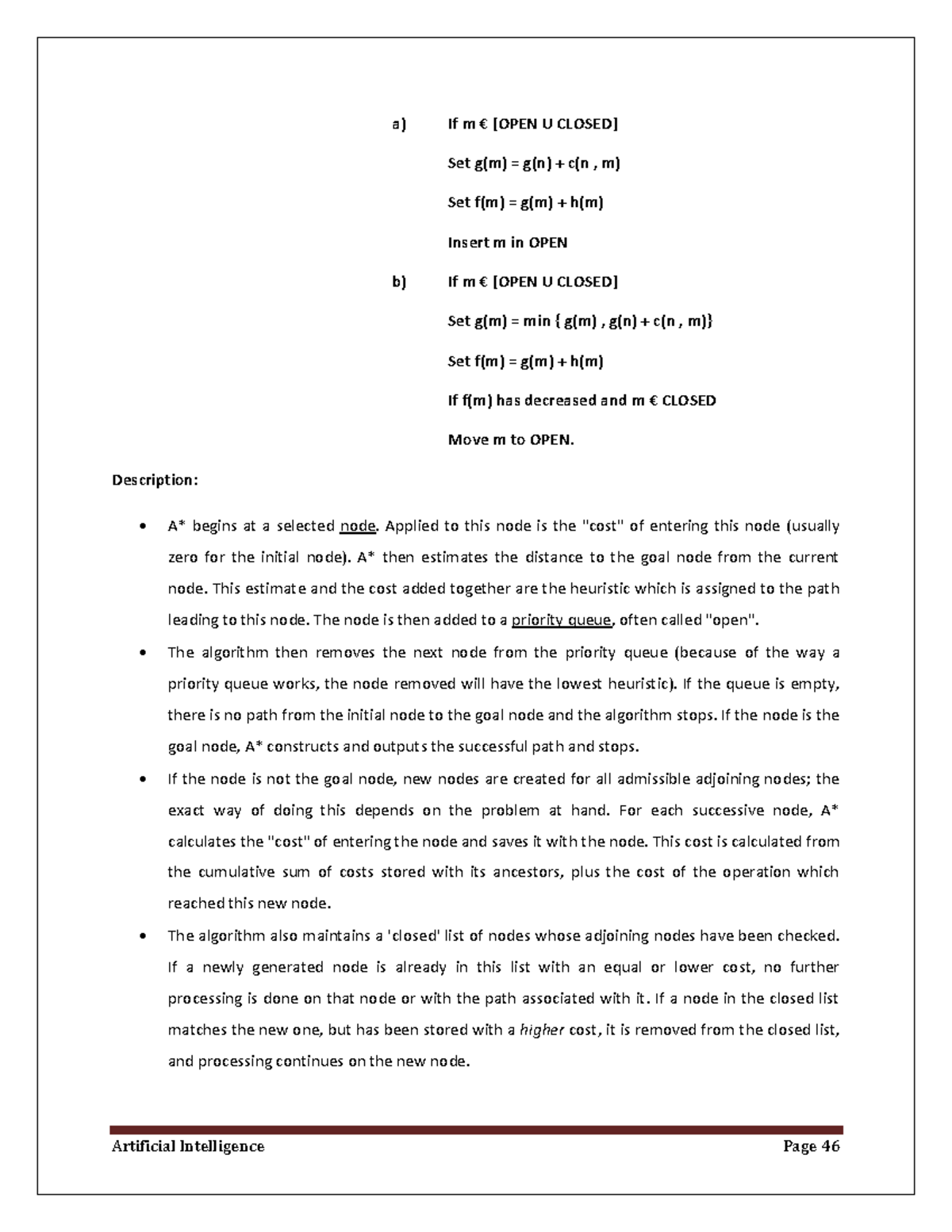 Artificial intelligence part-2 - a) If m € *OPEN U CLOSED+ Set g(m) = g ...