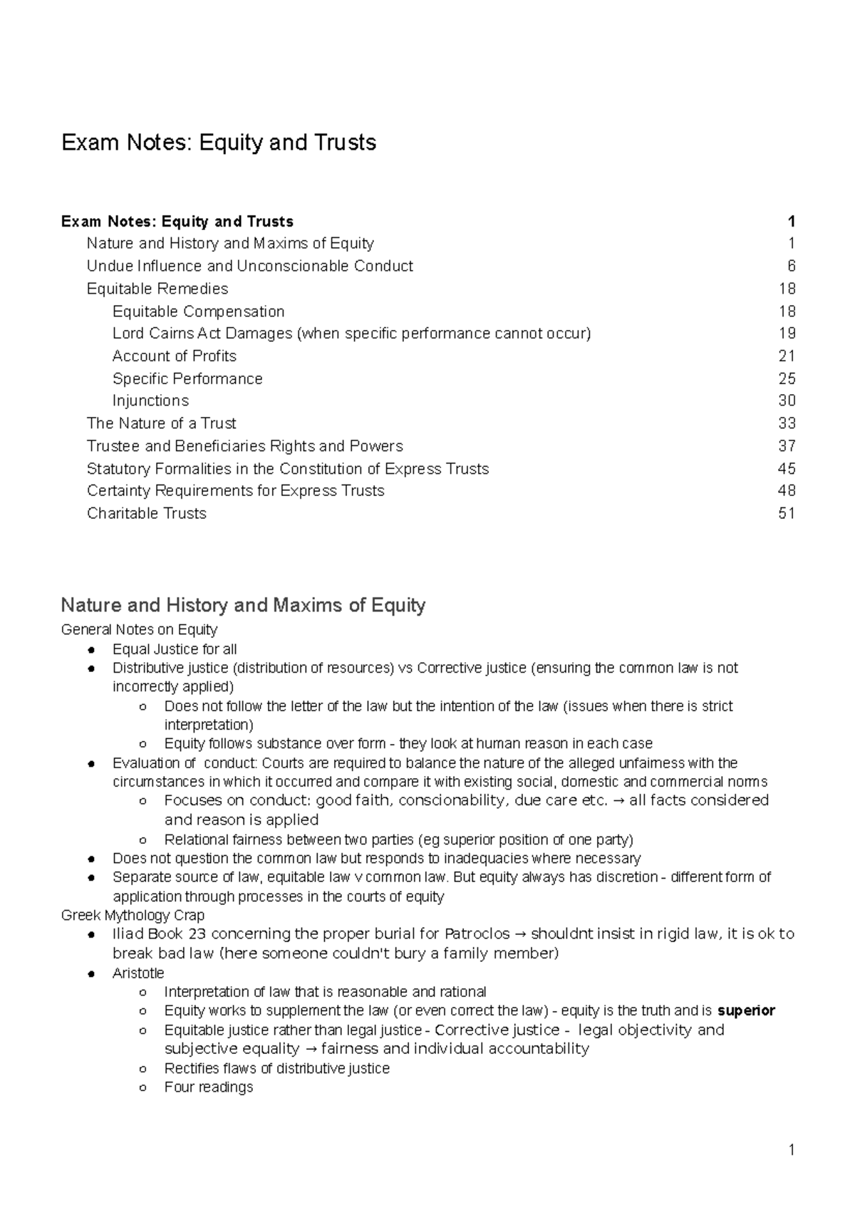 Exam Notes Equity and Trusts - → all facts considered and reason is ...