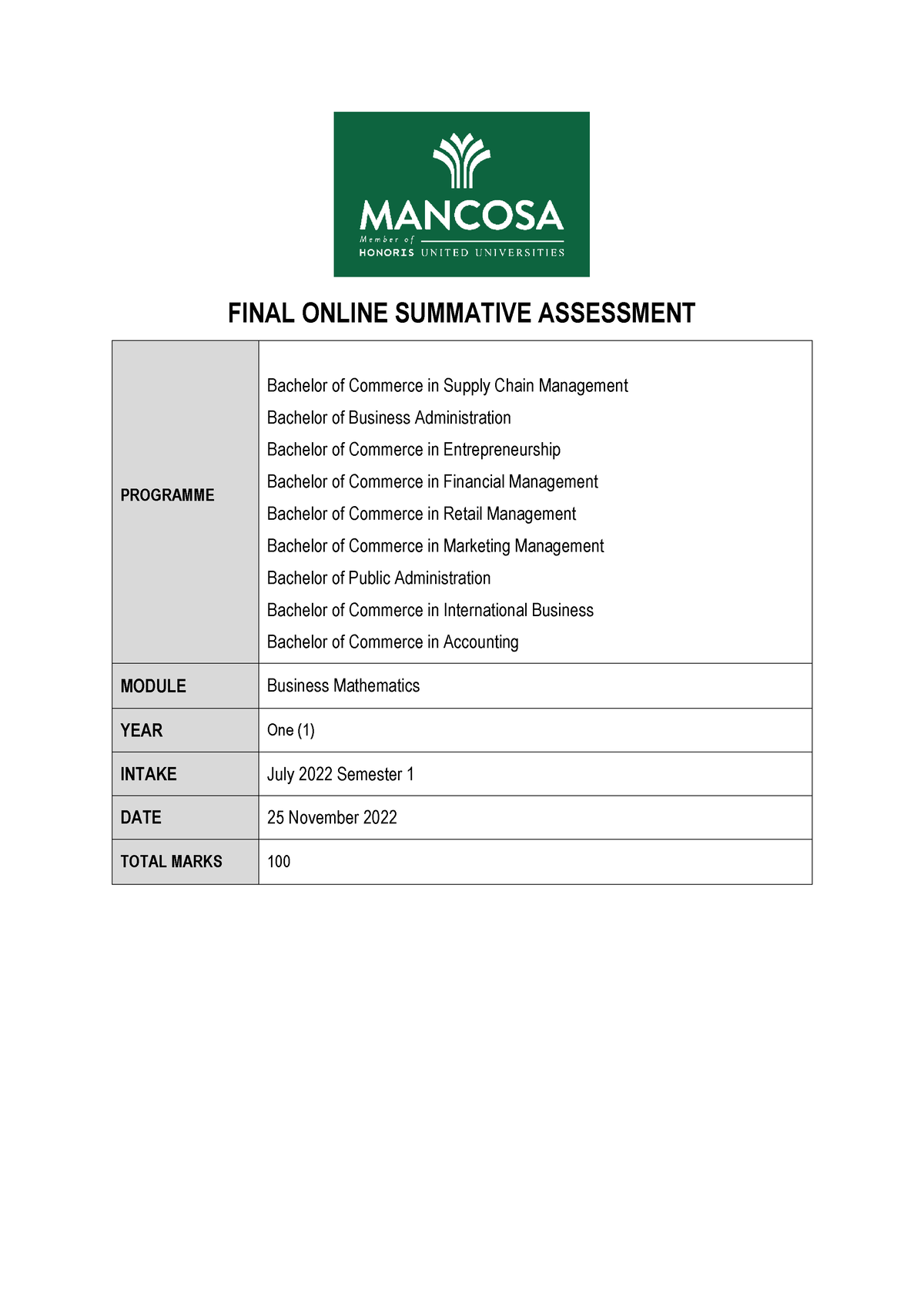 2022-11-25 - Mancosa - OSA Business Mathematics - FINAL ONLINE ...