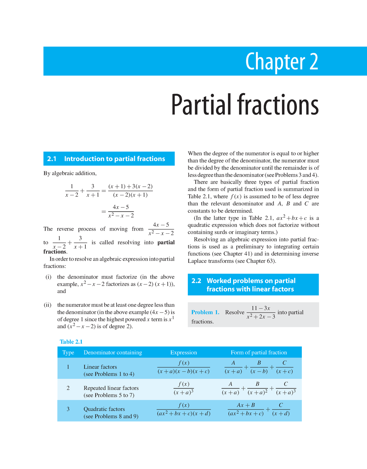 Partial Fractions - Chapter 2 Partial Fractions 2 Introduction To ...