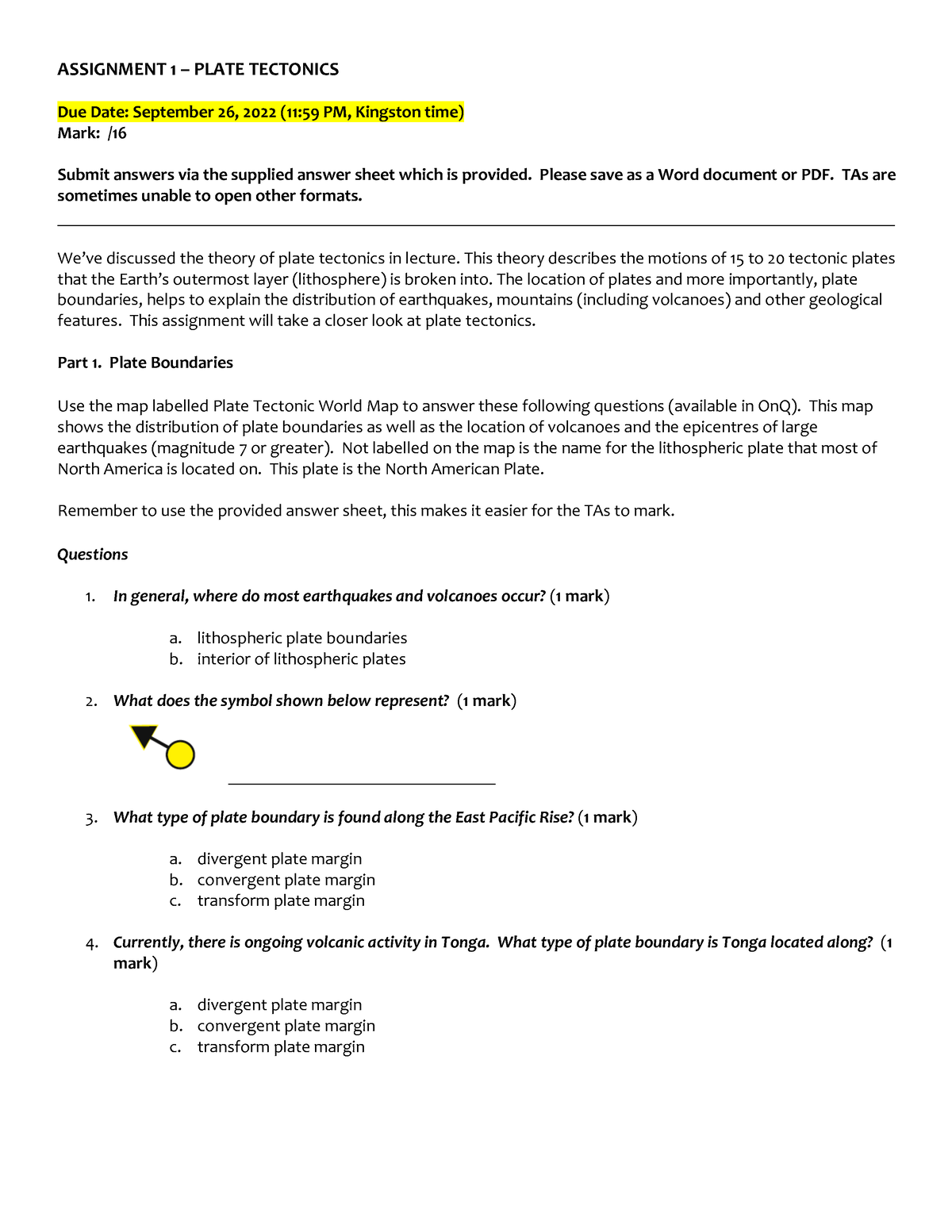 plate tectonics assignment