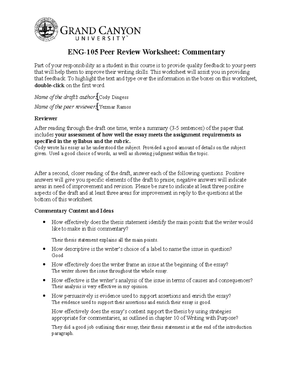ENG-105-RS-Commentary Peer Review Worksheet - ENG-105 Peer Review ...