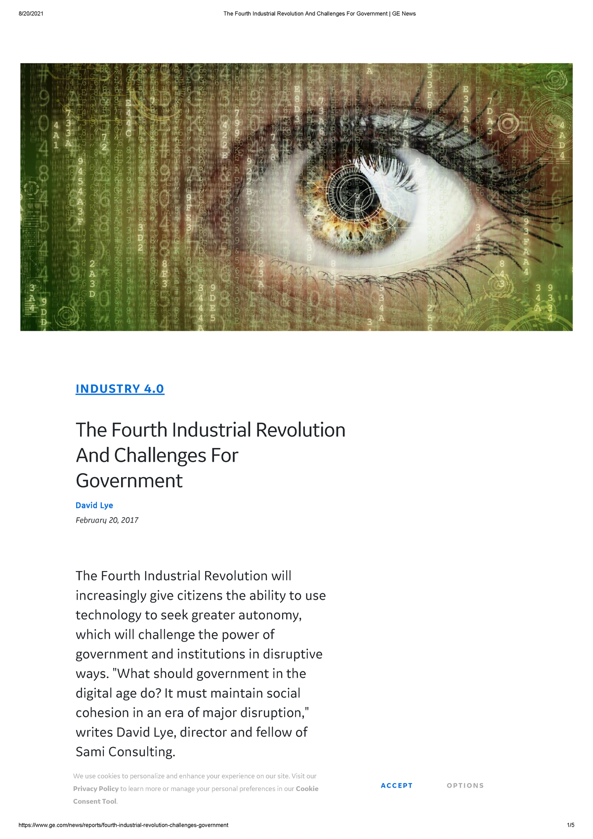 The Fourth Industrial Revolution And Challenges For Government GE News ...