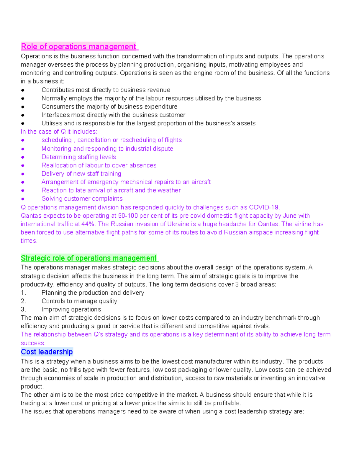HSC operations - Role of operations management Operations is the ...