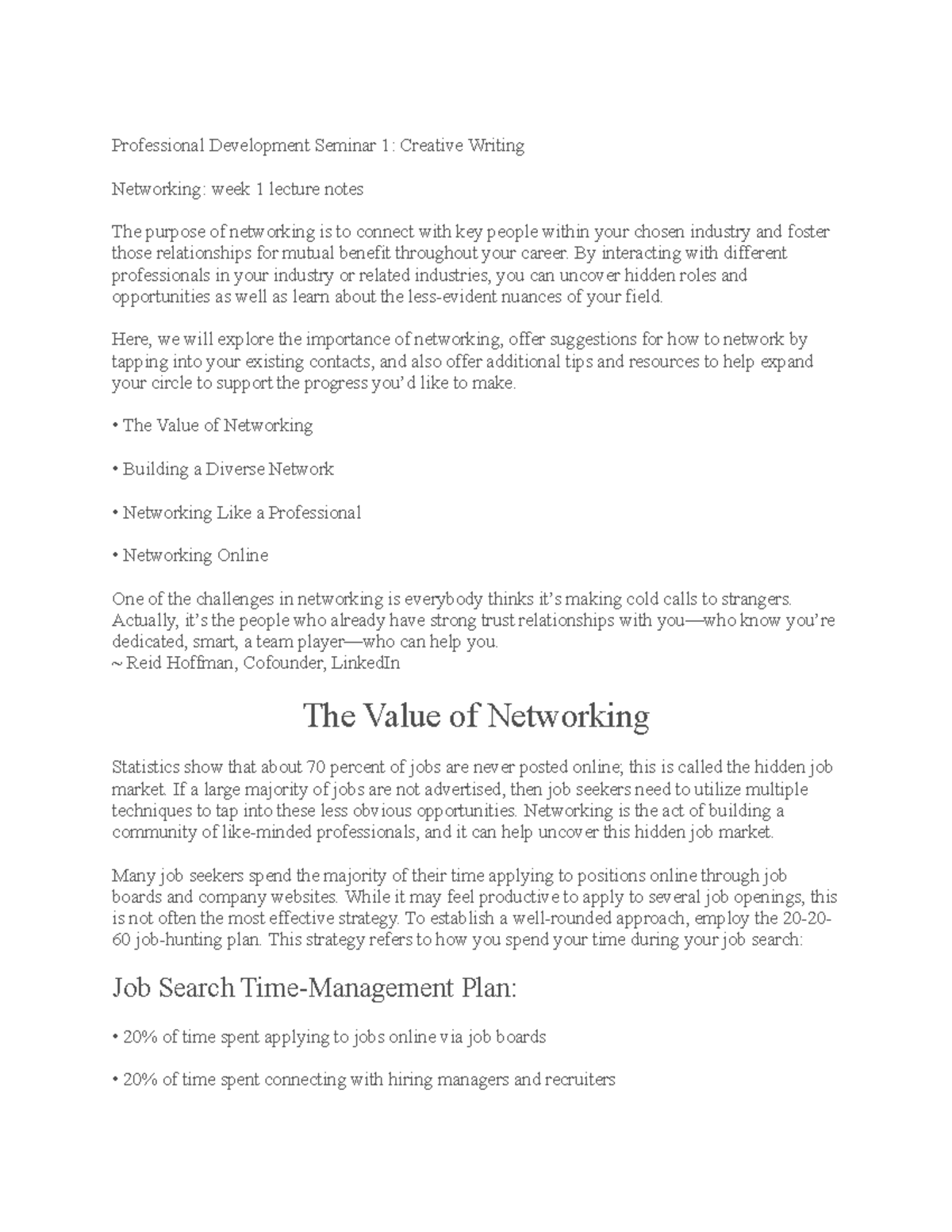 Professional Development Seminar - Networking - Professional ...