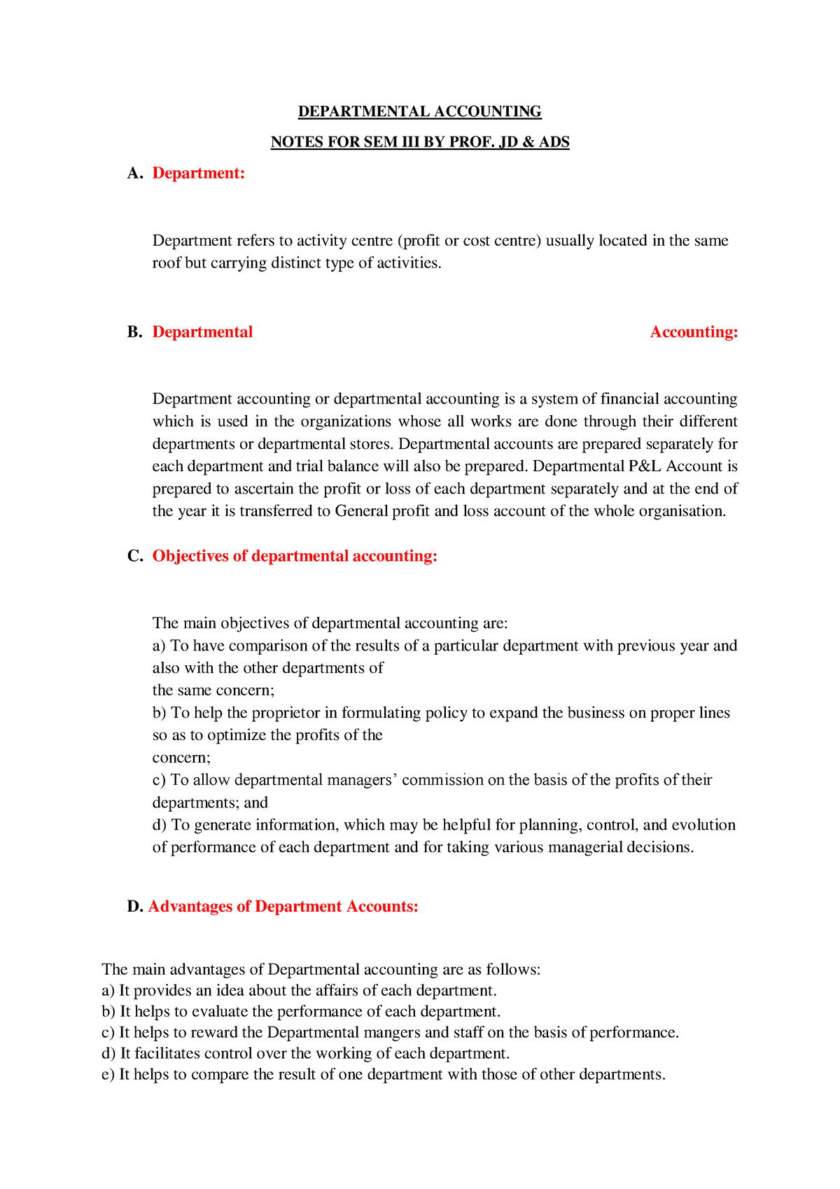 Unit-5 Departmental Accounts - DEPARTMENTAL ACCOUNTING NOTES FOR SEM ...