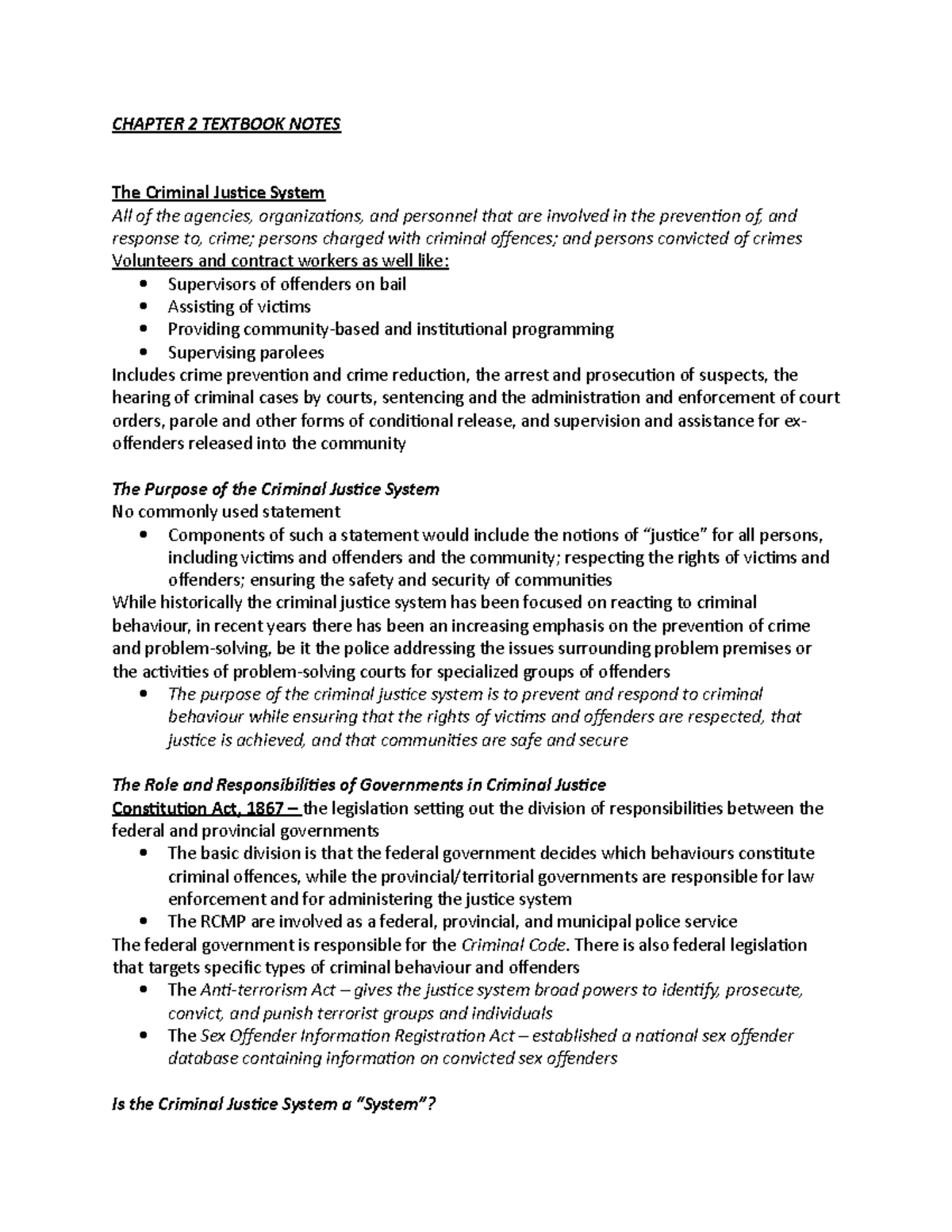 Crim Ch 2 Textbook Notes - CHAPTER 2 TEXTBOOK NOTES The Criminal ...