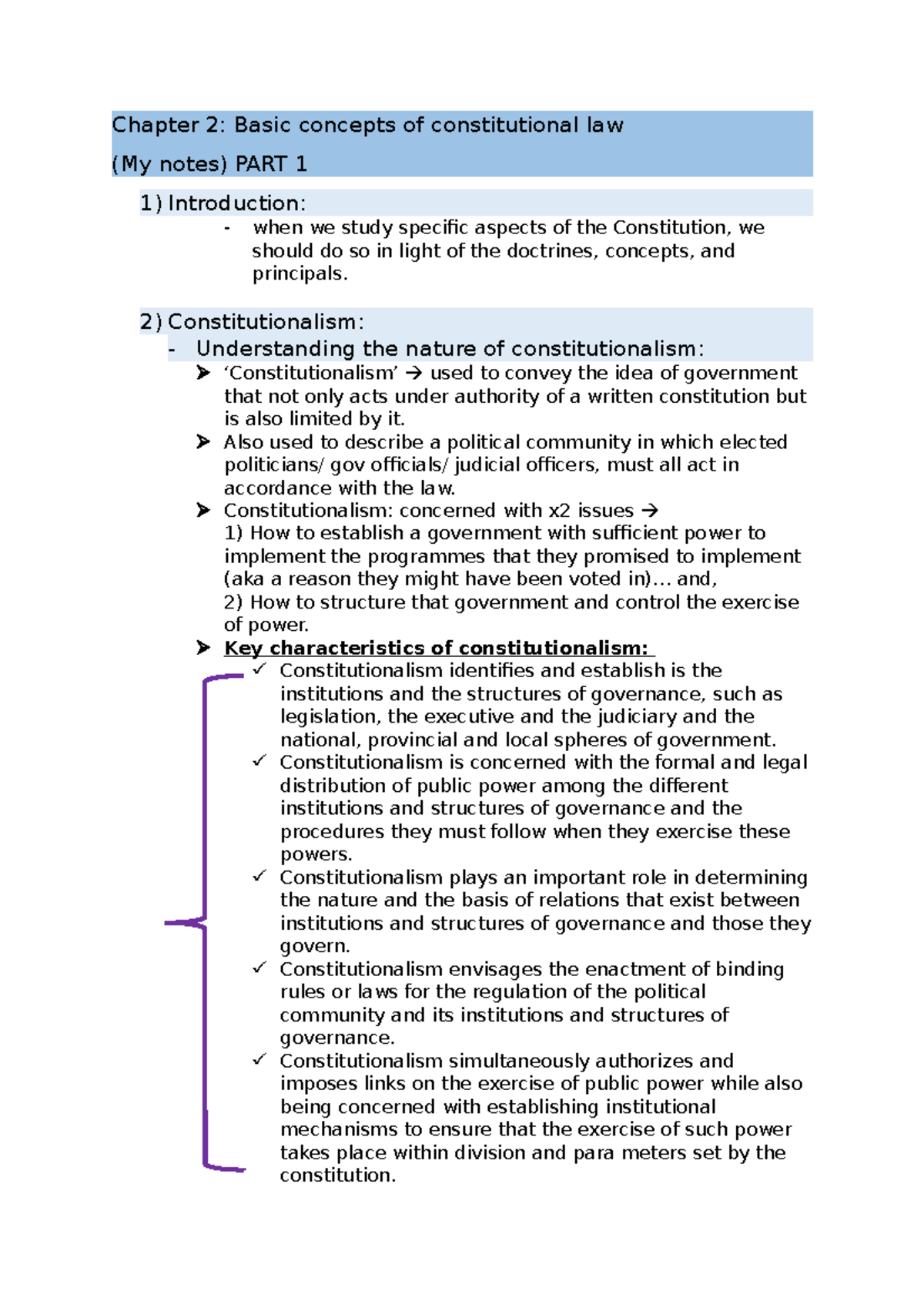 2- Basic Concepts OF Constitutional LAW (my notes) - JJTV101 - Mandela ...