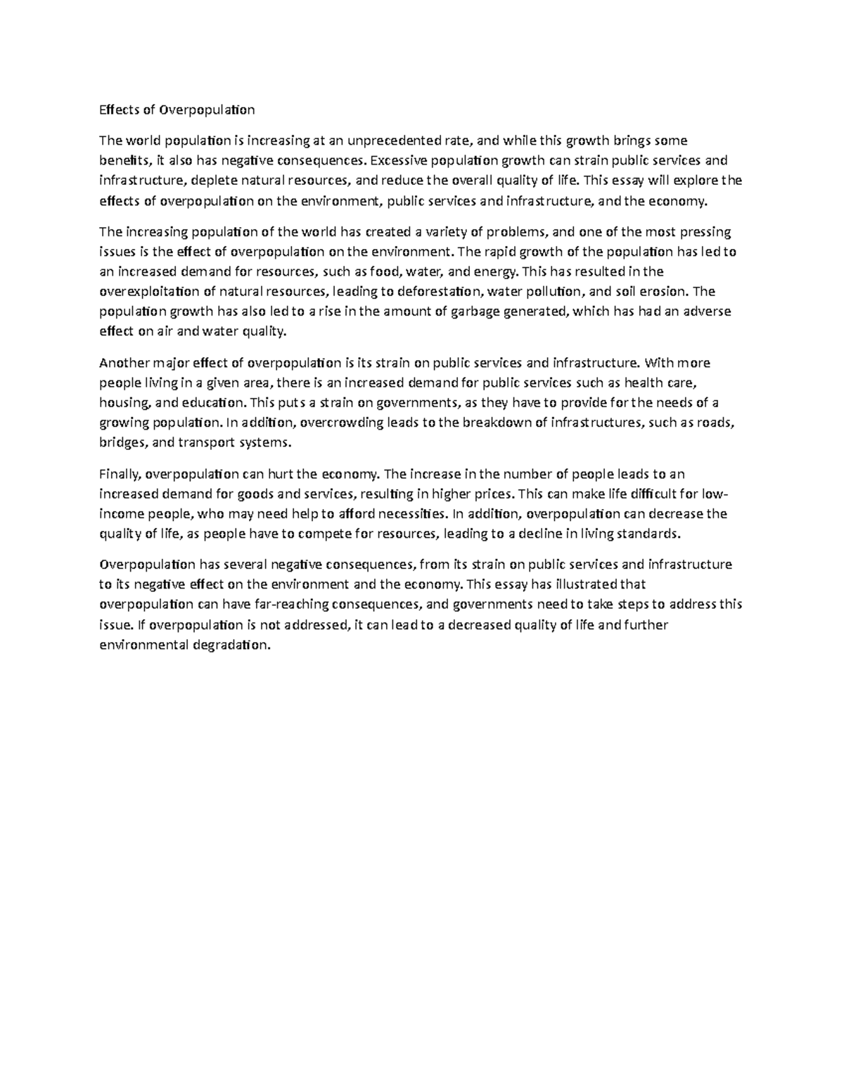 Many people - revision material - Effects of Overpopulation The world ...