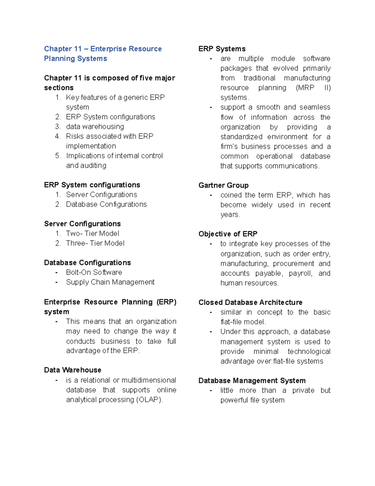 Chapter-11-ais - Chapter 11 – Enterprise Resource Planning Systems ...