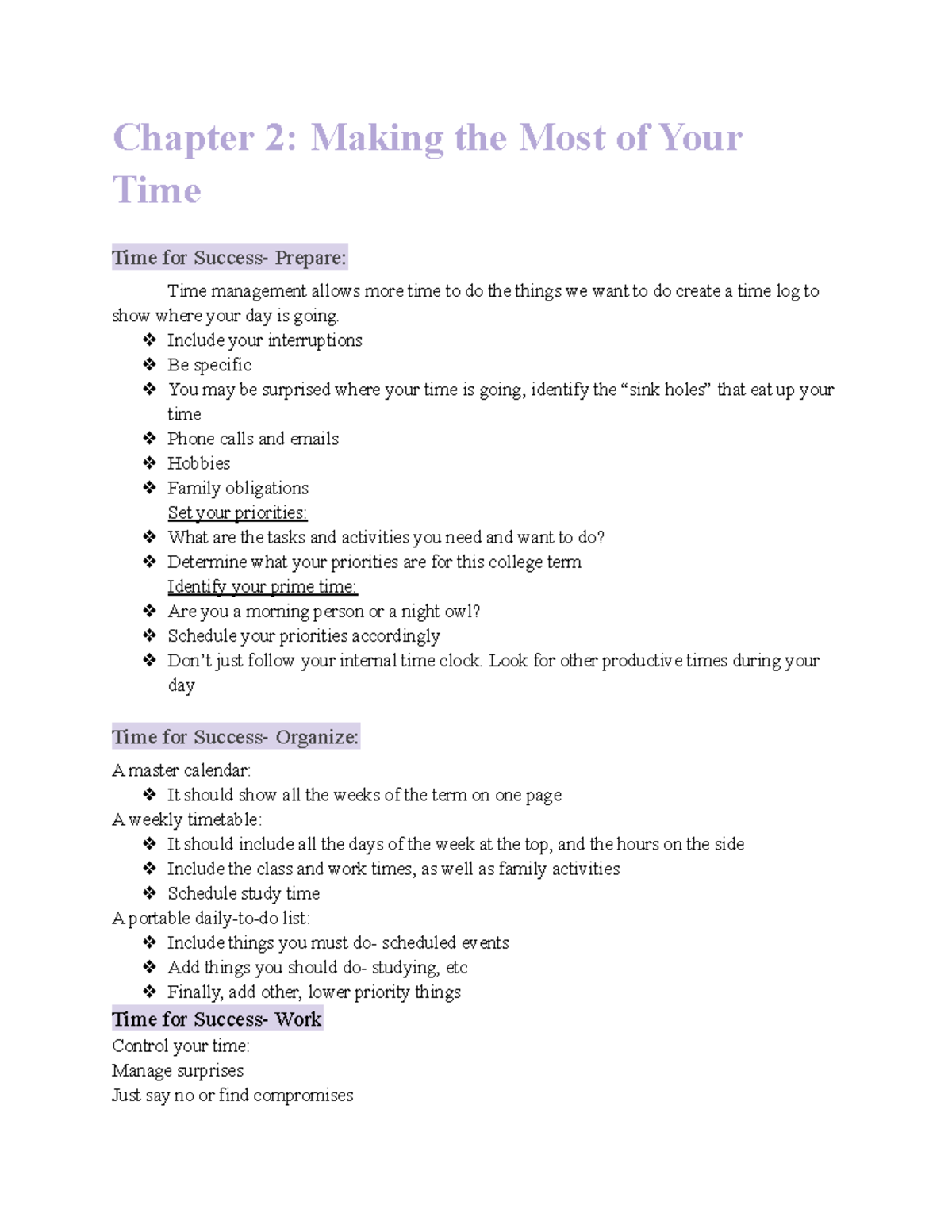 EDCI Chapter 2 Notes - Chapter 2: Making The Most Of Your Time Time For ...