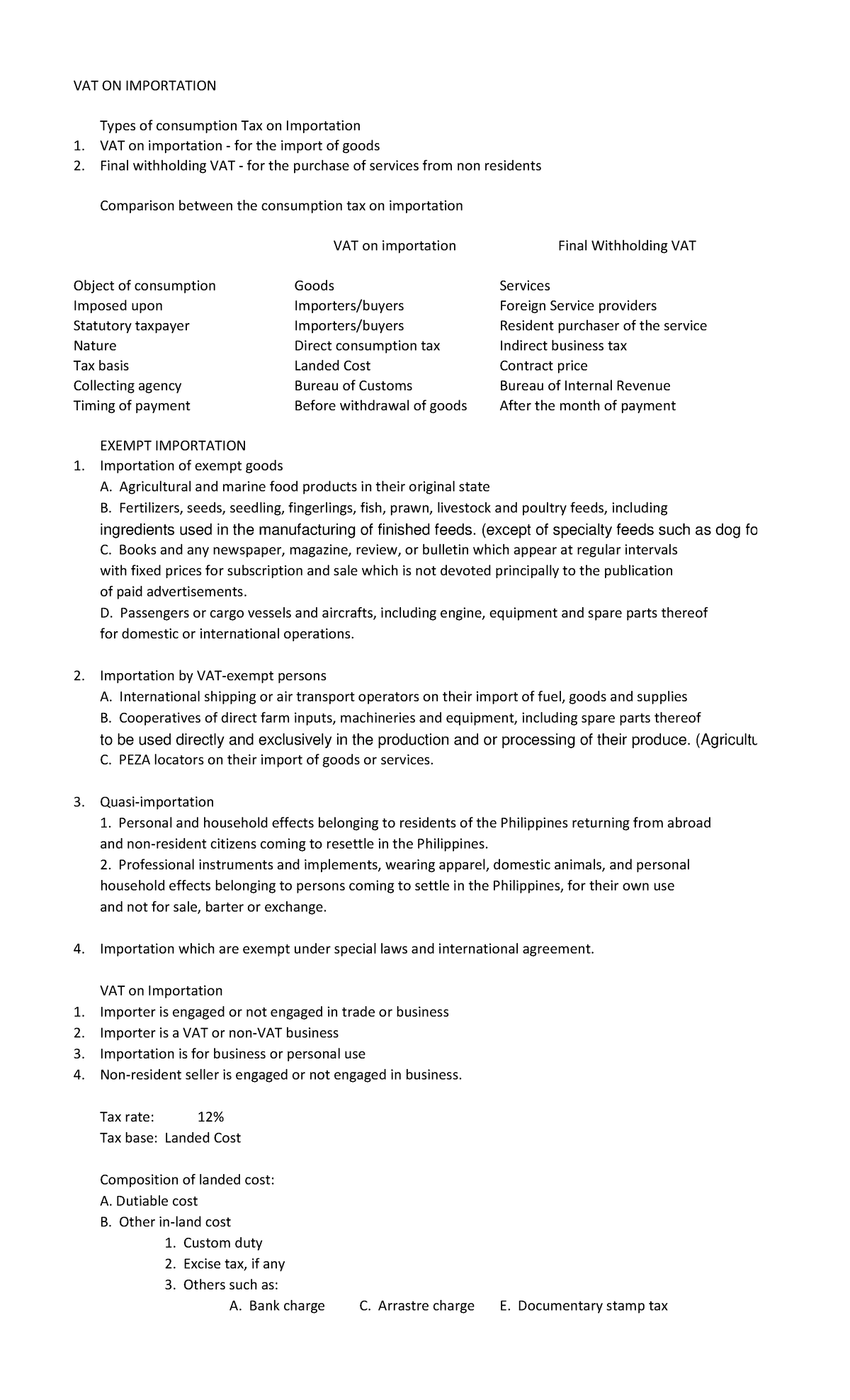 Notes on VAT on Importation - VAT ON IMPORTATION Types of consumption ...