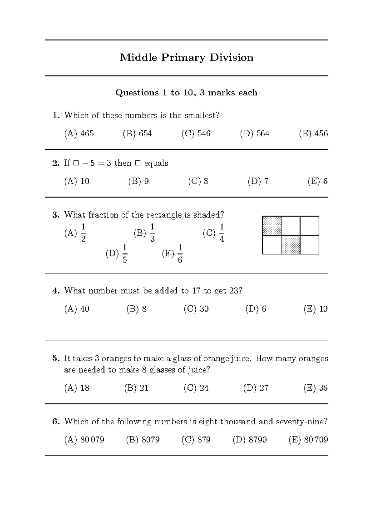 2006 middle primary - good for practising problem solving skills ...
