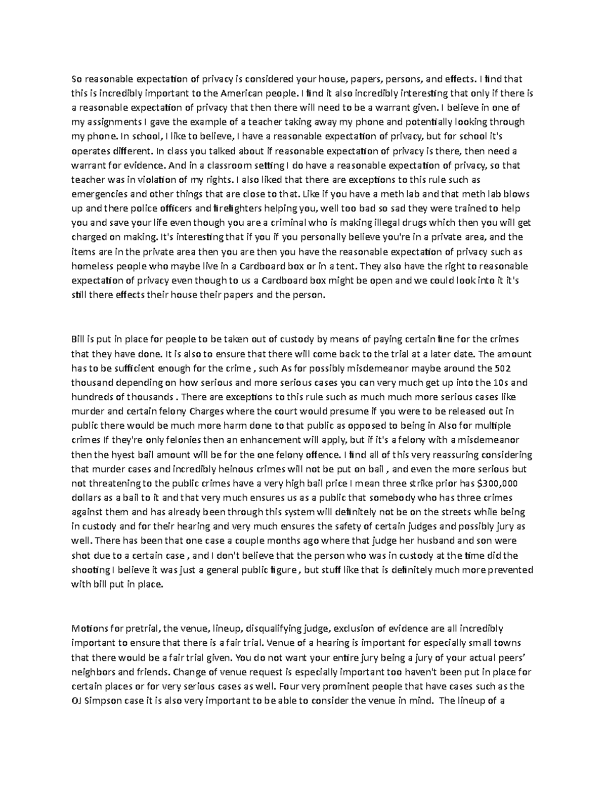 Amendments and what they mean to you So reasonable expectation of