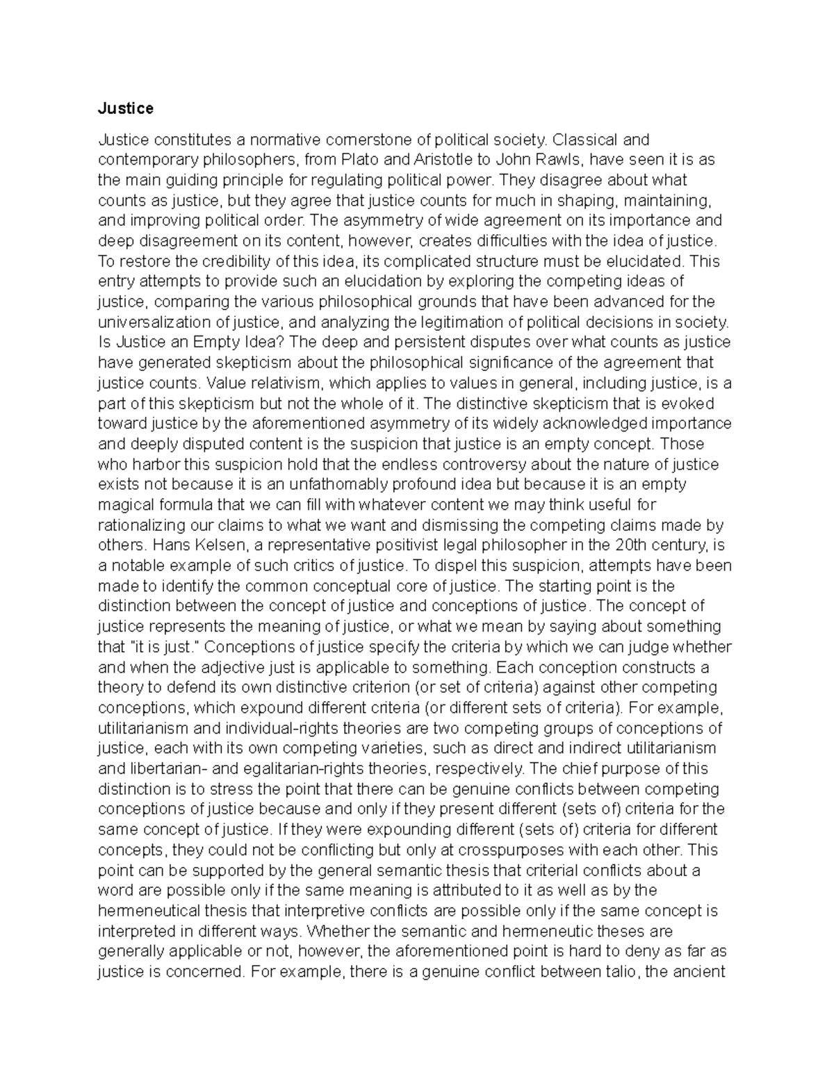 Justice - Justice Justice constitutes a normative cornerstone of ...