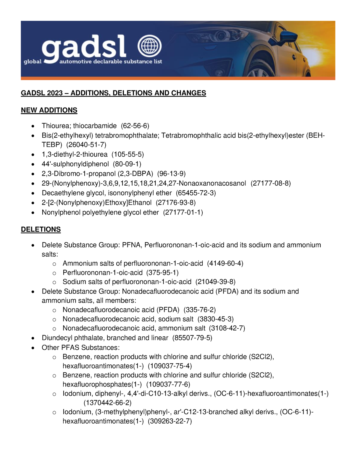 Gadsl 2023 GADSL 2023 ADDITIONS, DELETIONS AND CHANGES NEW