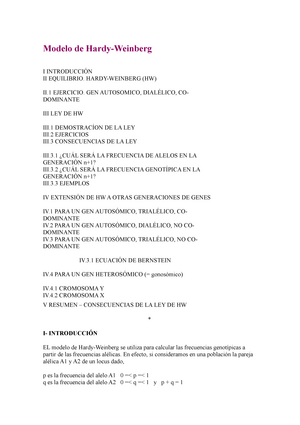 Modelo Hardy-Weinberg (genética) - Modelo de I II EQUILIBRIO. (HW) II  EJERCICIO. GEN AUTOSOMICO, - Studocu