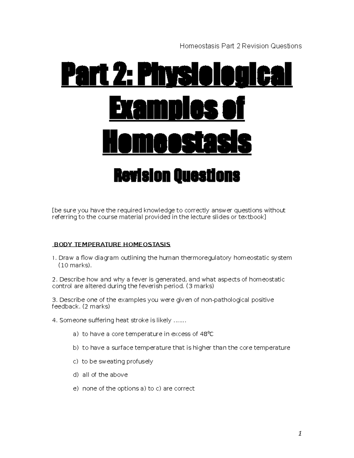 homeostasis critical thinking questions