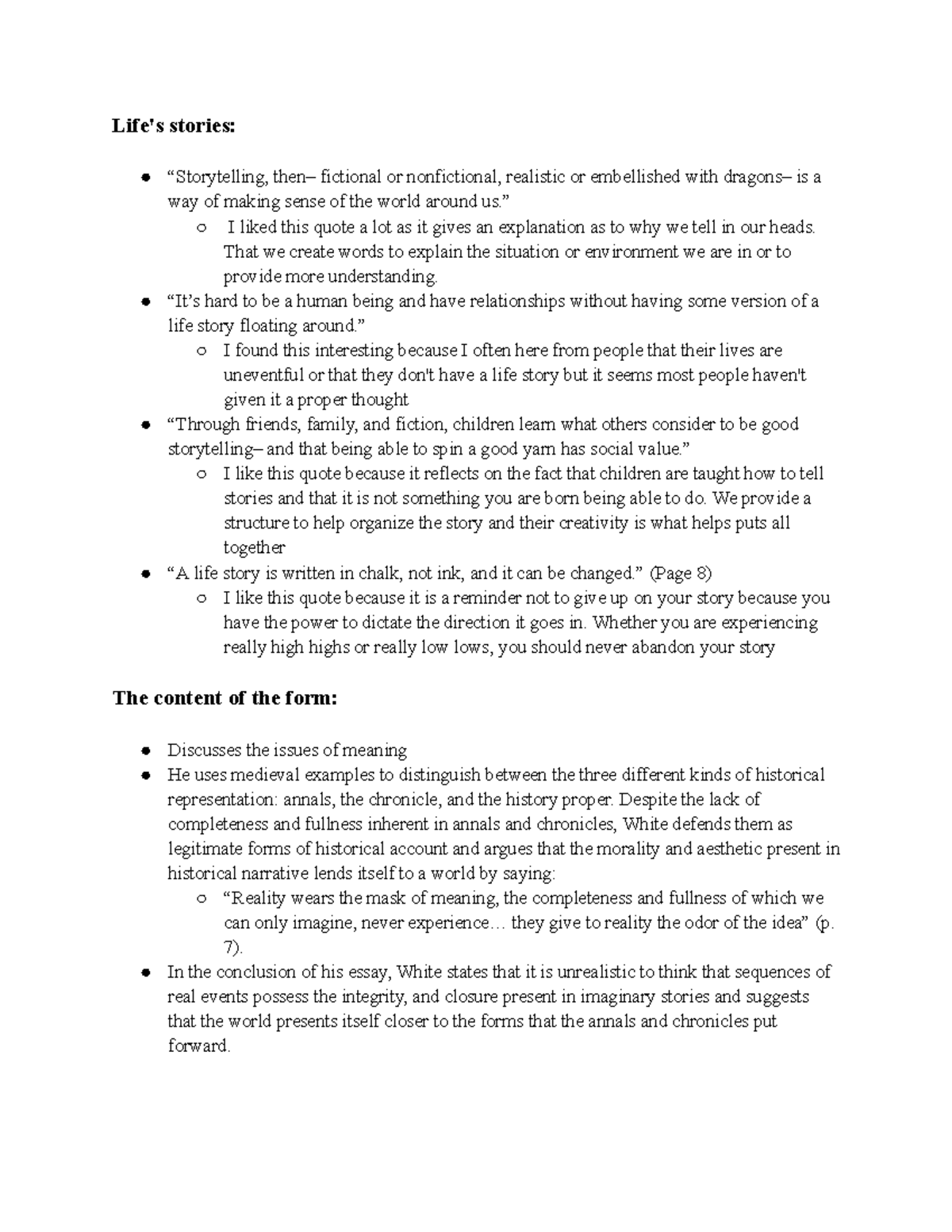 Reading notes - Life's stories: “Storytelling, then– fictional or ...