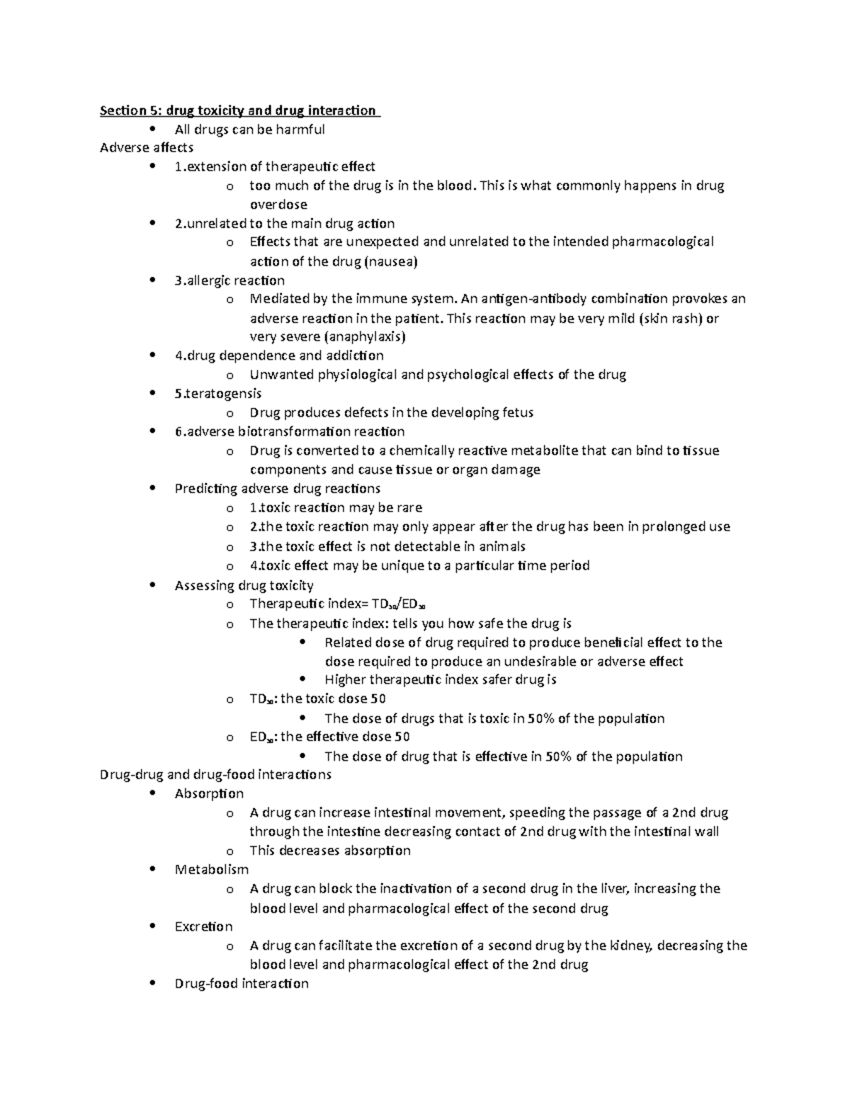 Section 5 - Secion 5: drug toxicity and drug interacion All drugs can ...