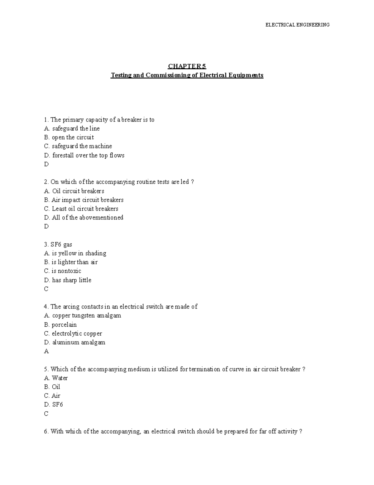 Chapter 5 Testing and Commissioning of Electrical Equipment’s CHAPTER