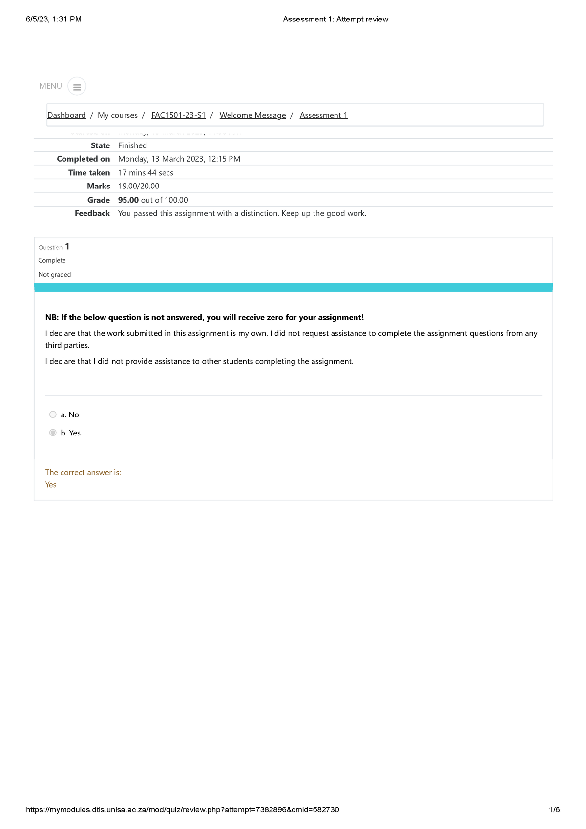 Assessment 1 Attempt review - Started on Monday, 13 March 2023, 11:58 ...