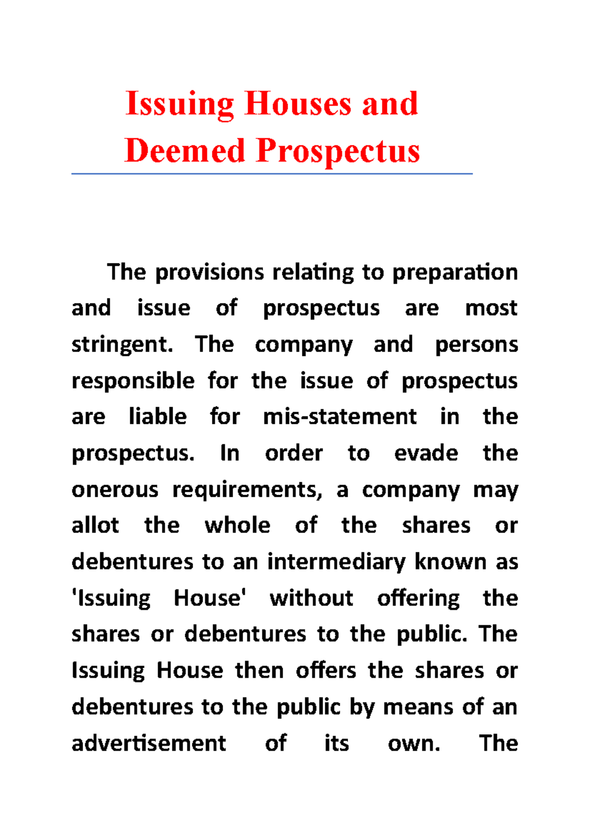 Issuing Houses And Deemed Prospectus - Issuing Houses And Deemed ...