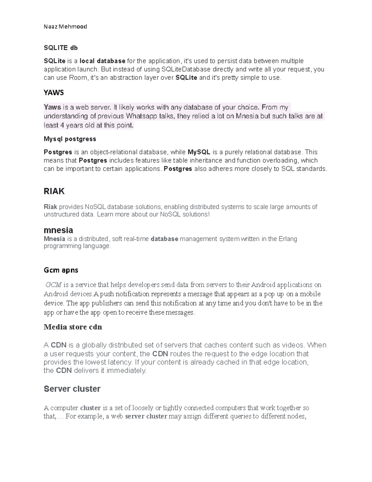 Whats up - Lecture notes n - Naaz Mehmood SQLITE db SQLite is a local ...