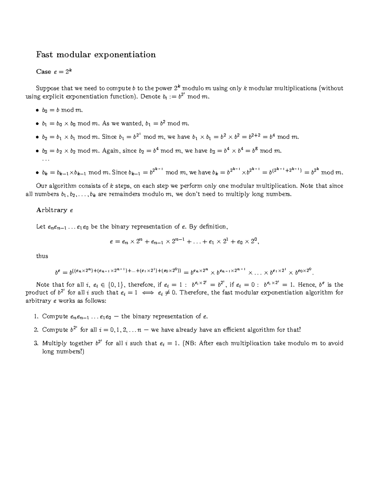 Fast Modular Exponentiation - Fast modular exponentiation Casee= 2k ...