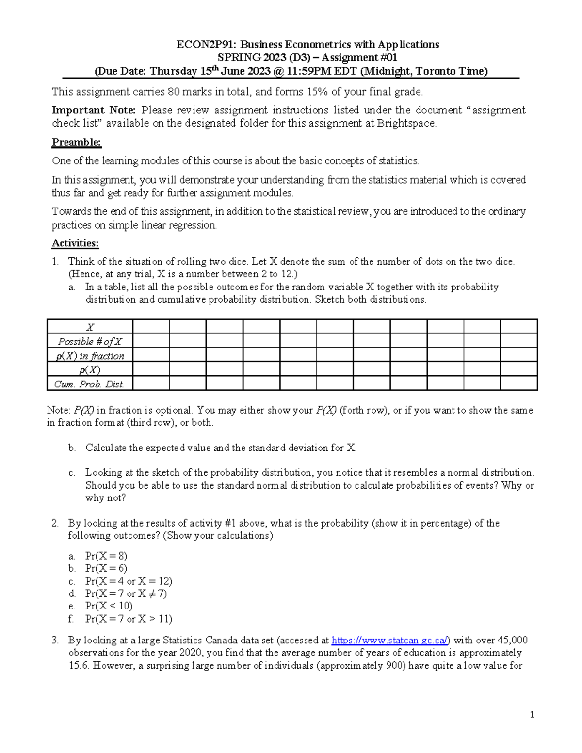 ECON2P91 SP23 Assignment 01 R0 - ECON2P91: Business Econometrics With ...